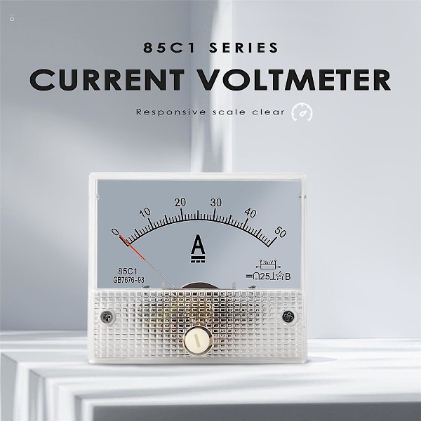 85C1 DC 0-50A Rektangulär Analog Panel Amperemeter Mätare