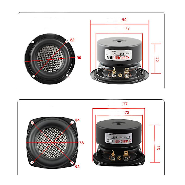 3-tommers Woofer Subwoofer Hifi Forsterker Høyttaler 25w Hjemme Audio Karbonfiber Bass Vanntett Bil Modifisert Høyttaler 1stk