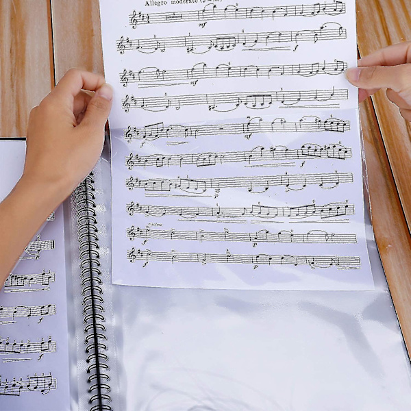 Musikmappe til noder, A4-papir, dokumentmappe, opbevaring, 30 lommer, nøgle