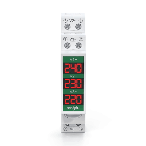80~500V Trefas 35mm DIN-skena Montering Spänningsmätare Modulär Voltmeter Mätare 3 LED Digital Display