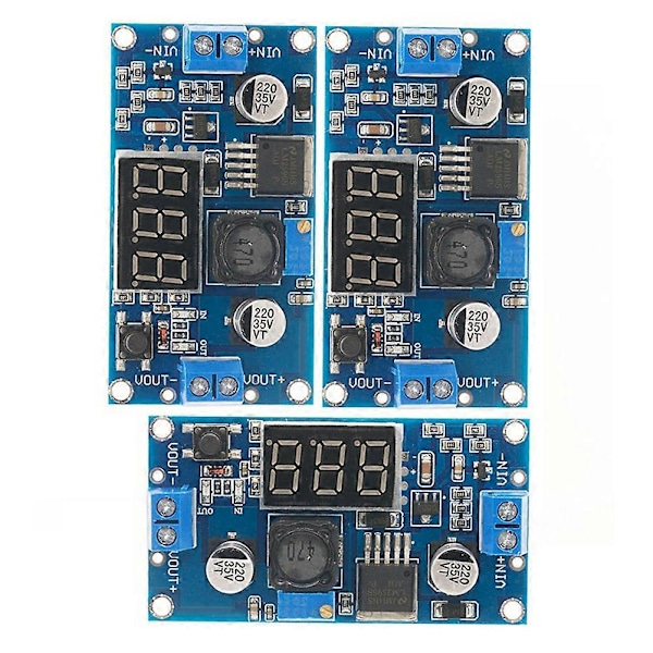 3 stk. LM2596 DC-DC Justerbar Step-Down Konverter Spenningsregulator LED Display Voltmeter 4.0