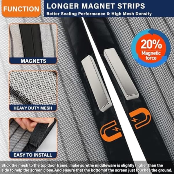 Magnetisk fluenet til dør - Insektnet med lameller - 100x210 cm - Sort