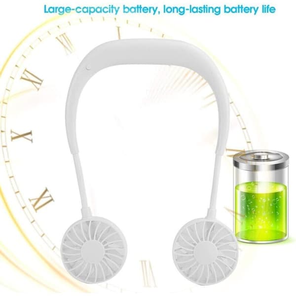 Bærbar halsventilator. USB-genopladelig bærbar ventilator med tre hastigheder. Mini halsventilator (hvid).