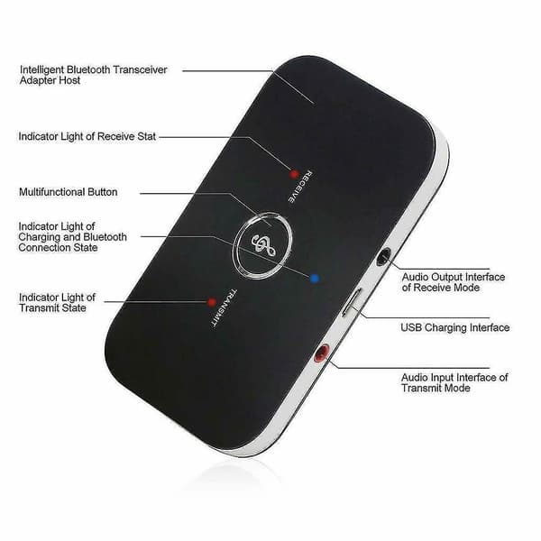 Bluetooth 5.0 Mottaker 2 i 1 Lyd Trådløs Adapter for Bilstereo TV-høyttaler
