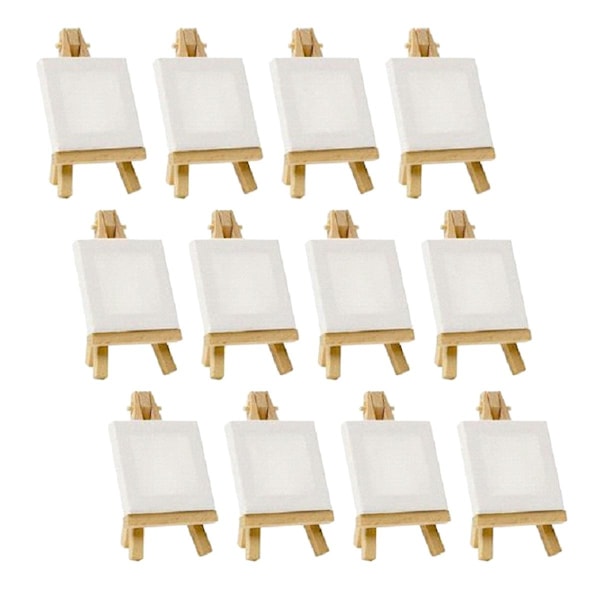 12 st Mini Staffli för Konstnärer + 3 tum x 3 tum Mini Duk Set Måleri Barnhantverk DIY Ritning Litet Bord