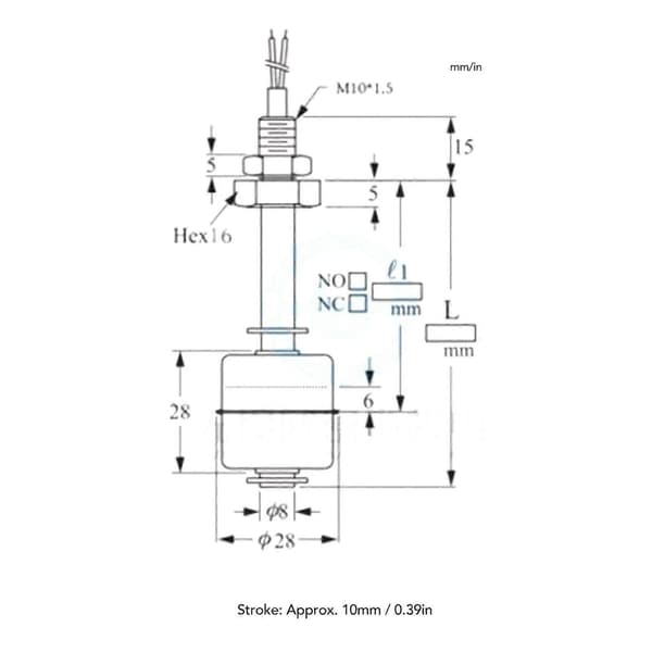 Højkvalitets (L=150MM) 0-220V vandstandsregulator 304 rustfrit stål flyder