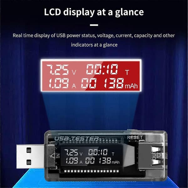 USB-testare Ström Spänning Laddare Kapacitetstestare Voltmeter Display USB Ström Spänning Testkort