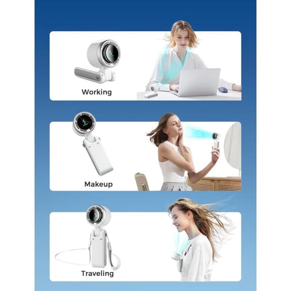 Mini bærbar ventilator, nem at bære, foldbar, 5 kraftige blæserhastigheder - Elfenbenshvid