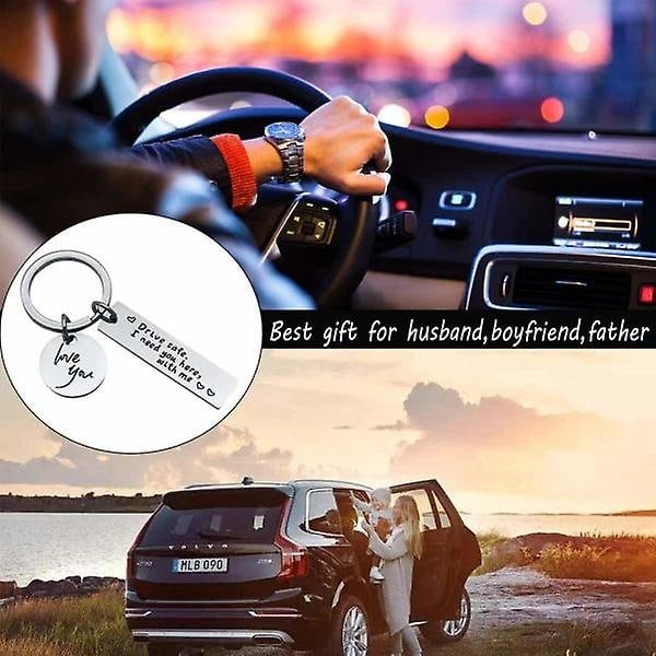 Nyckelring \"Kör försiktigt\" rostfritt stål Silver