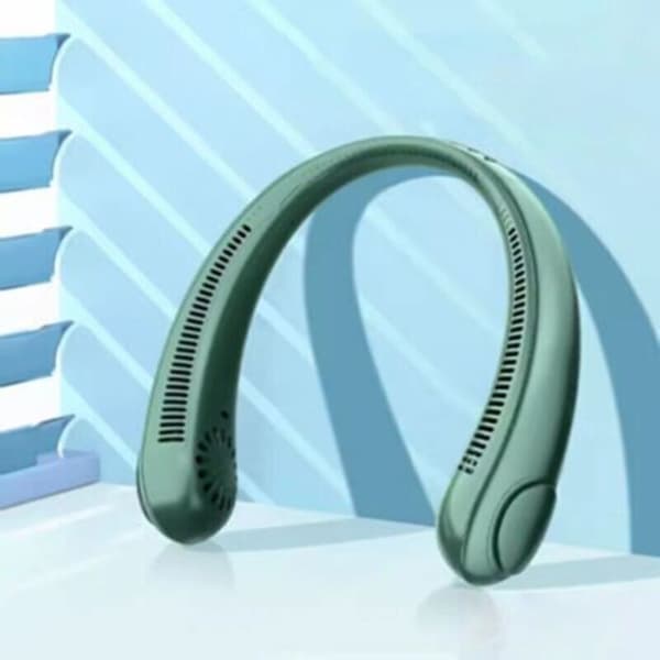 Bærbar halsventilator. Mini bladløs ventilator, USB genopladelig. Stille til udendørs sport. Grøn farve