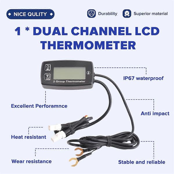 Dual Channel LCD Termometer Motor Temperatur Måler Digital Display med RL-TS002 Sensor til Motorc