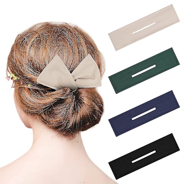 4 Pieces Deft Hair Bun Maker Doughnut Hair Bun French Hairstyle (black, Khaki, Green, Dark Blue,fabric)