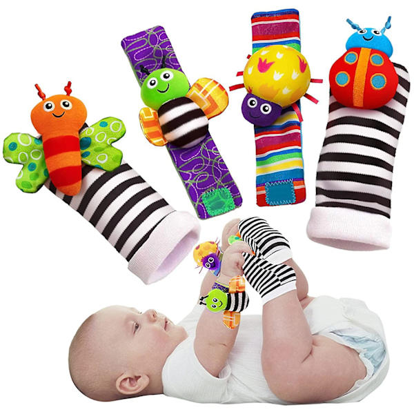 4pcs Baby Rattle Socks Toy Animal Shaped Wrist Strap Foot Finders Baby Shower Gift