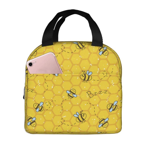 Cute Honey Bee Pattern Lunch Bag Reusable Insulated Lunch Box Kawaii Waterproof Lunch Tote For Women Men Office Work Picnic