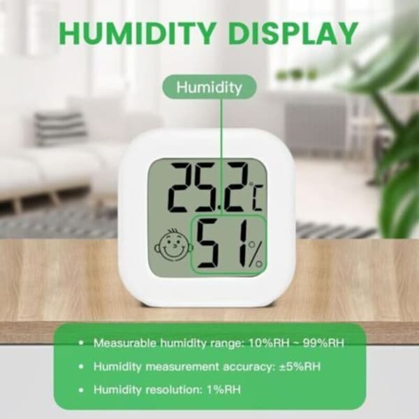 Par med 4 mini LCD-termometerhygrometre for innendørs bruk, egnet for barnerom, eldreomsorgsrom, etc.