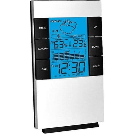 Digital väckarklocka med LCD-projektionsdisplay, temperatur och väderstation för sovrummet