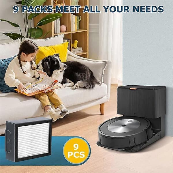 9 stk. Udskiftnings HEPA-filter til iRobot Roomba-serien: E5 E6 E7 I1 I3 I4 I5 I6 I7 I8 J7 Støvsuger