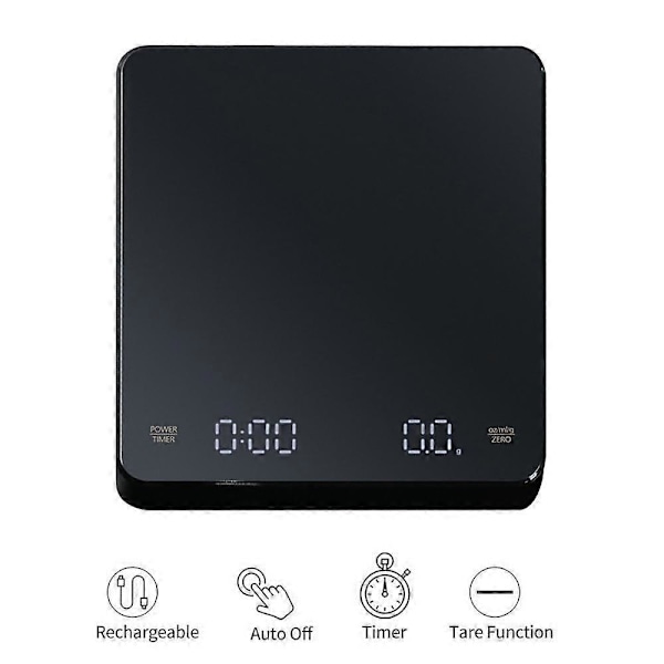 Digital kaffevåg med timer LED-skärm Espresso USB 3 kg Max.vikt 0,1 g Hög precision Mäter i Oz/ml/g Köksvåg