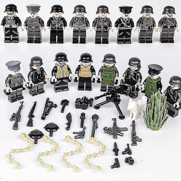 8 st Militär Mini Figurer Bas Ww2 Set + Vapen Kit Armé Vapen Soldater Leksaker