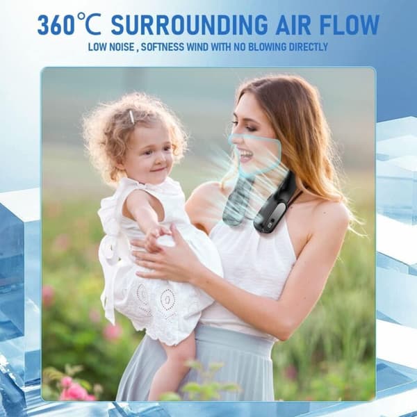 Sammenfoldelig og bærbar halsventilator. Mini USB bærbar ventilator. Lille halskøler (sort)