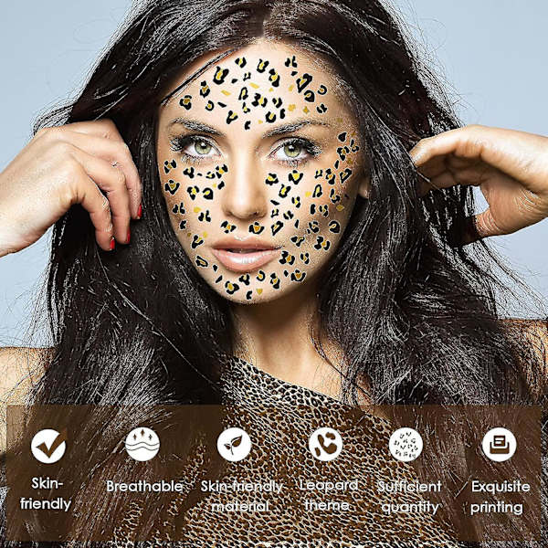 12 Ark Leopard-Tatoveringer Midlertidige Whiskers Tatoveringer Leopard Print Midlertidige Tatoveringer Brune Leopard Ansigtsklistermærker Guld Midlertidige Tatoveringer Cheeta