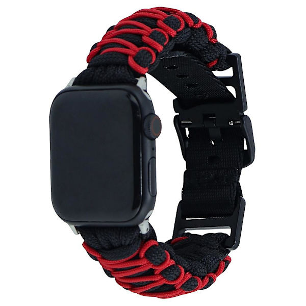 Apple Watch 123/456/789/Se 38/40/41Mm:n Kaksoiskerros Ulkoilma Paracord Nylon Ranneke Musta ja Punainen
