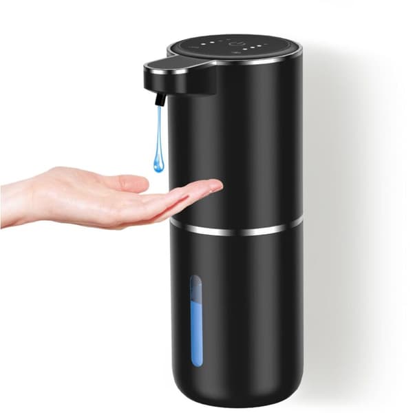 Sæbedispenser. USB C Genopladelig Vægmonteret Sæbedispenser 380ml. 4 Justerbare Niveauer Flydende Sæbedispenser Sort
