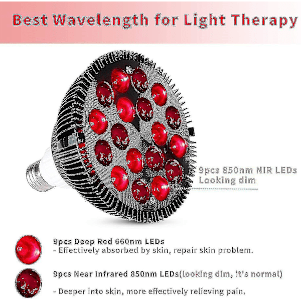 Röd Ljus Terapilampa, Wolezek 36w 18 Led Infraröd Ljus Terapi Enhet, 660nm Röd Och 850nm Nära Infraröd Combo Röd Ljuslampa