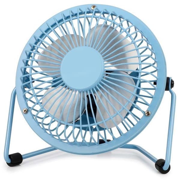 Mini lydløs ventilator med metalkonstruktion, kraftig luftstrøm og 360° justerbar vippevinkel, blåt ur