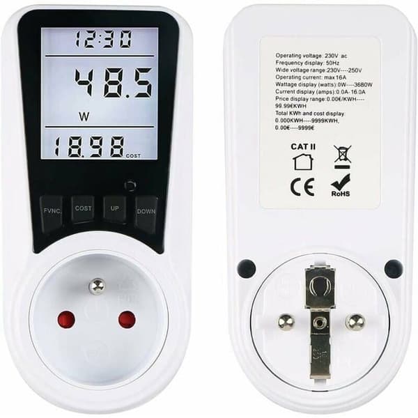 Wattmeter stikdåse - LARGEIGHT - AC 230V - LCD-skærm - Flere farver - Indendørs