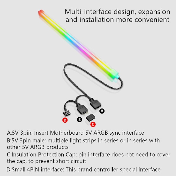 ARGB LED-nauha ARGB PC-kotelon LED-valopalkki 5V 3pinx2+4pin Työpöytätietokoneen kotelo