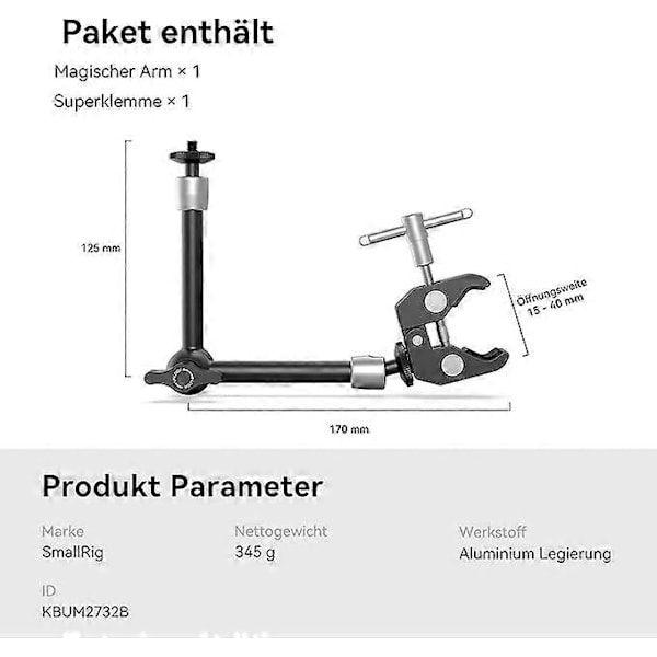 SMALLRIG 10 Tum Magic Arm med Super Clamp Stor Krabbklämma för Monitor LED-ljus - KBUM2732