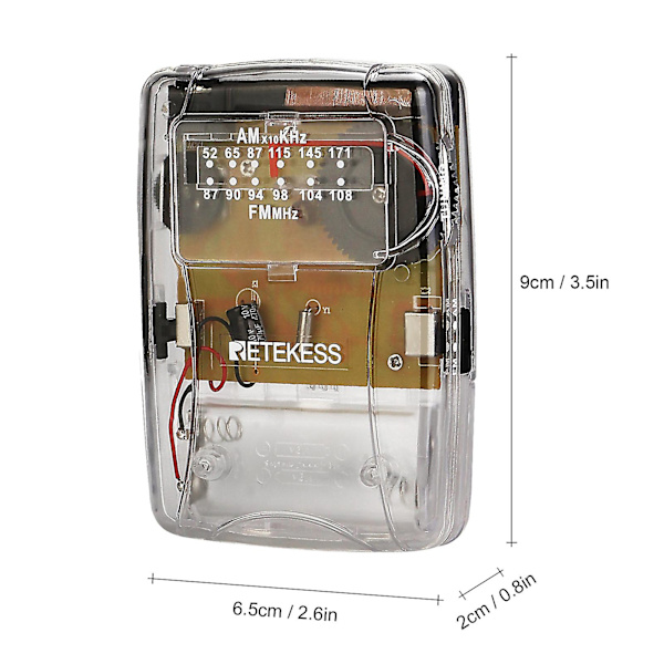 Retekess Tr624 Transparent Bärbar Radio Am / Fm Pointer Tuning Mini Fickradio Med Hörlurar Nr.323869