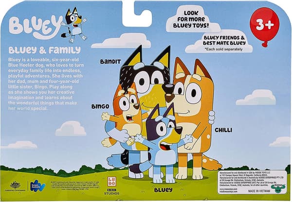 Bluey og Venner 4-pak med 2,5-3\" Poseable Figurer