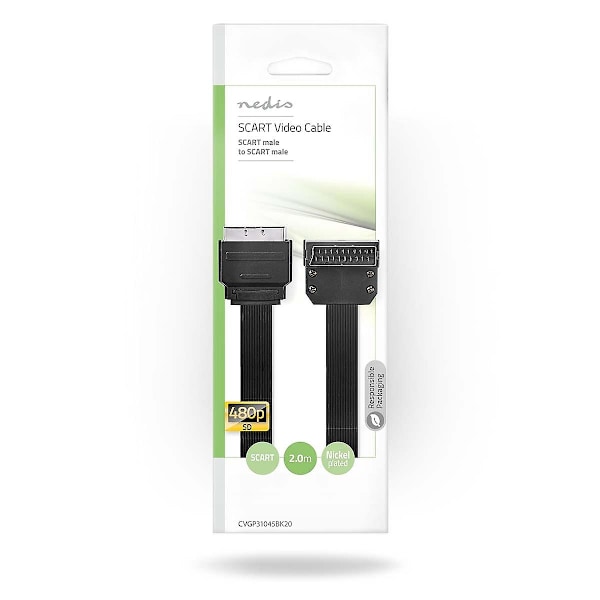 SCART-kabel | SCART hann | SCART hann | Nikkelbelagt | 480p | 2,00 m | Flat | PVC | Svart | Kuver