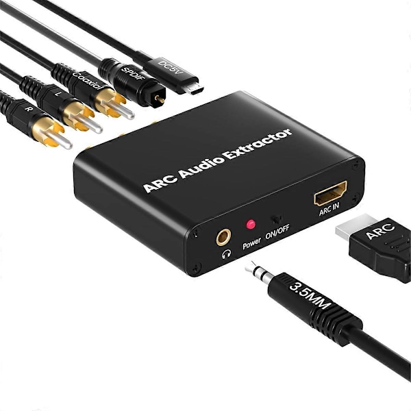 HDMI-kompatibel ARC-adapter, med digital optisk TOSLINK SPDIF/koaksial og analog 3,5 mm, HD ARC til RC