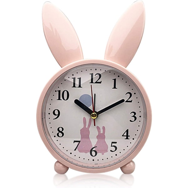 Children's alarm clock, alarm clock, rabbit alarm clock, classic analogue alarm clock, alarm clock(pink)