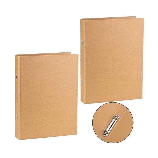 2 stk A5 Refylbare Ringpermer, A5 Kraftpapirpermerbrett med 2 ringer for å legge til løse ark, A5 Kraftpapirmapper