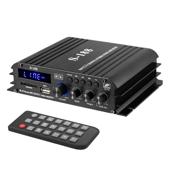 90W S-188 Bluetooth Stereo HiFi Forstærker 2.1 CH Audio Effektforstærker Bas Diskant Kontrol Musik Afspilning
