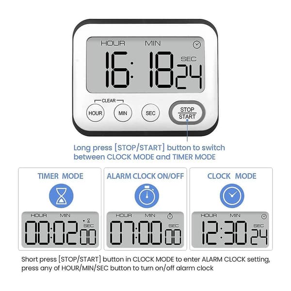Kök Timer Alarm Klocka Multifunktionell Digital Matlagningstimer Med Lcd-Display Stora Siffror Countdo