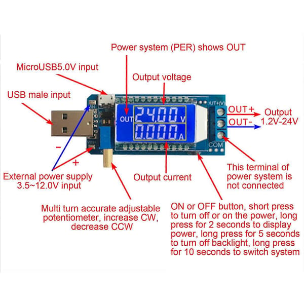 Højkvalitets DC-DC USB step-up/step-down strømforsyningsspændingsregulatormodul