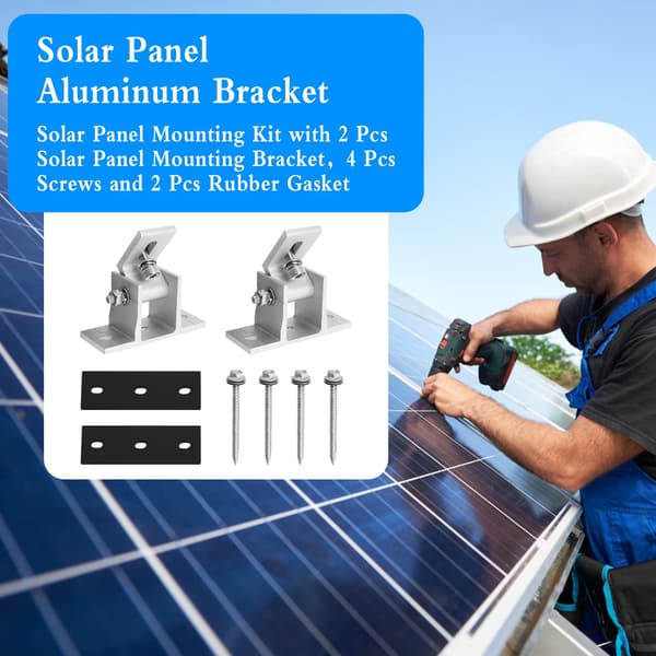 2-delt solcellepanelmontering Aluminium solcellepanelmonteringssett med 4 skruer 2 gummiringer Justerbar solcellepanel takmontering