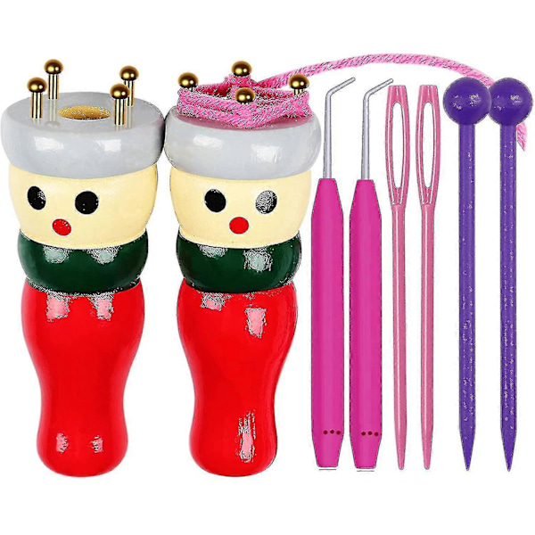 Stickningsdocka-set, Fransk Stickmaskin 2-pack, Träspolstickningsdocka för att göra armband, halsband, dekorationer, hantverksstartpaket