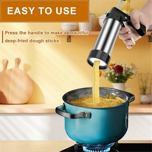 Churrera Churro Maskine Rustfrit Stål Churro Maker Kit med 3 Forskellige Dyser Sprøjtepose H