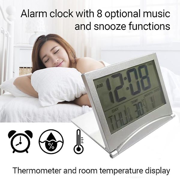 Digital LCD Fällbar Datum Skrivbord Temperatur Resa Väckarklocka