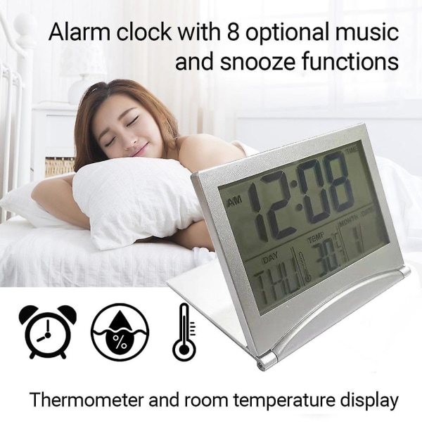 Digital LCD Folding Date Desktop Temperature Travel Alarm Clock