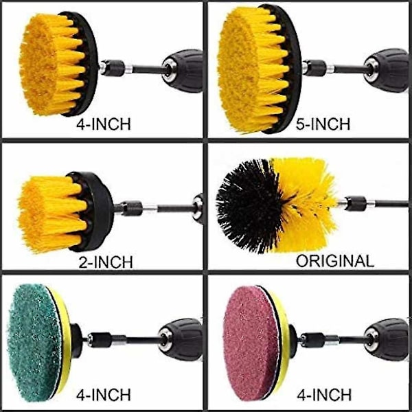 Power Scrubber Borstkit - Borstfäste med 6 tums förlängare / 4 nylonborstar / 6 st skrubbdukar, för fog, kakel, badrum, kök