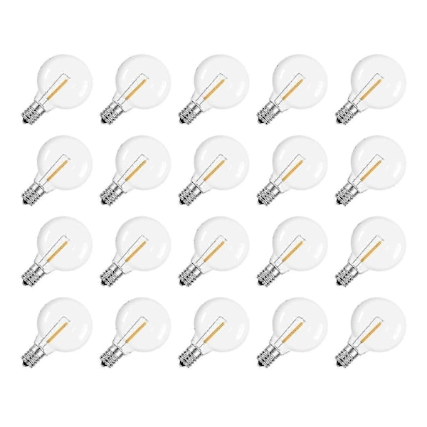 20 Pcs G40 Led Replacement Light Bulbs E12 Screw Base Shatterproof Led Globe Bulbs For Solar String