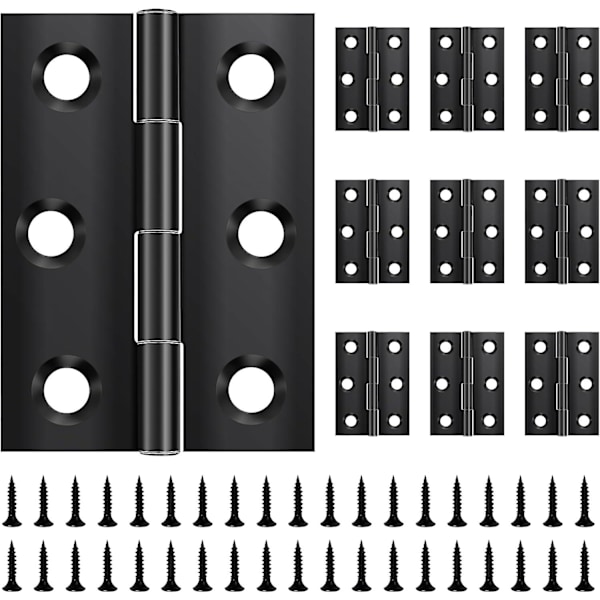 10-pack fällbara gångjärn 44 mm  31 mm, svart rostfritt stål gångjärn, pianogångjärn, litet gångjärn, dörrgångjärn för dörrar, fönster, skåp med 60 skruvar