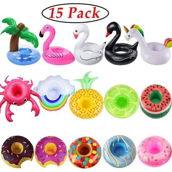 Uppblåsbara flamingomugghållare, 15-pack + YYV luftpump